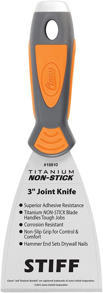 Clauss putty knife 3" (7.6 cm) with stiff, ground blade in professional quality, Grey/Yellow, 3 inch