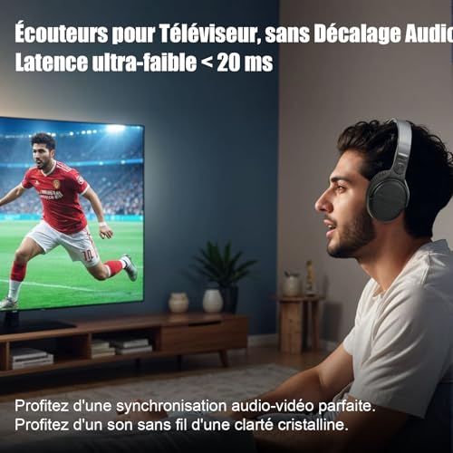 Wireless TV Headphones with Charging Base, Wireless TV Watching Headphones, Large Volume Control Buttons and Sound Amplification for Seniors, Lightweight and Comfortable Headphones