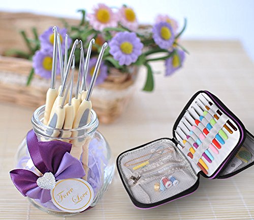 Goldwheat Crochet Hook Case Zipper Storage Organizer Bag Holder,Dark Purple - Thumbnail 2