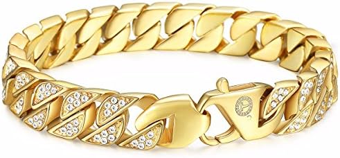 Davieslee Mens Womens Chain Hiphop Iced Out Miami Curb Cuban Gold Plated Bracelet Necklace with Clear Rhinestones