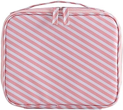 JIaruoLadies Mini Compact Portable Women Make up cosmetic Bag(stripe pink)