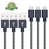 LUOBOD MUC001 Micro USB Cable, 3.3' Nylon Braided High Speed 2.0 USB to Micro USB Durable Charging Cables Android Charger Cord for Samsung, Sony, Android, HTC, LG, Tablet and More - Black - 3 Piece