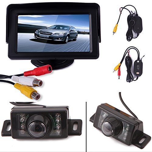 HDE Wireless Reverse Parking System Blind Spot Cam Kit (Rear View License Plate Backup Camera + 4.3" LCD Color Monitor)