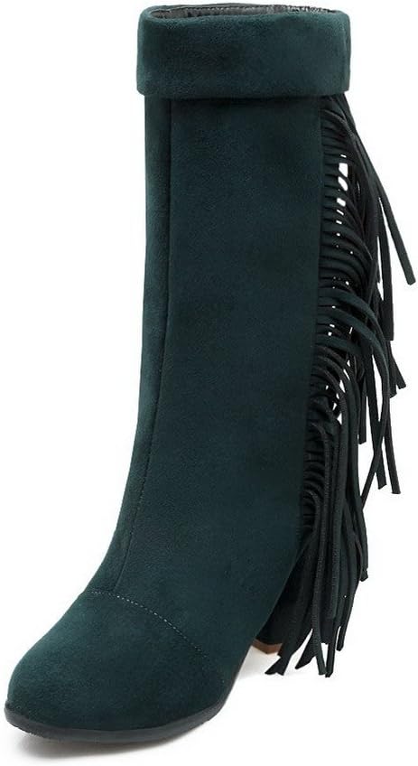 Maymeenth Women's Solid High-Heels Round Closed Toe Imitated Suede Pull-on Boots