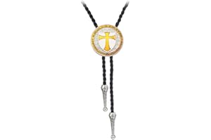 JPJZY BRBAM Fashionable Round Shape Cross Bolo Tie Exquisite Shield and Multi-colored Cross Necktie for Men