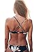 SEASELFIE Women's Black Leaves Printing Cross Padding Bikini Set Beach Swimwear Medium