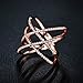 SHINCO Double Cross CZ Paved 18k Rose Gold Plated Trendy Party Rings Wide Band for Women Girls, Size 8