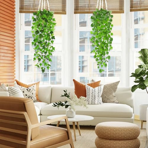 ROLLWAY Pack of 3 Artificial Hanging Plants 100 cm Artificial Plant Hanging Ivy Artificial Plants Like Real Plastic Plants Plastic Green Plant Balcony Plants Fake Vine for Outdoor Garden Balcony