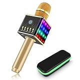 Portable Wireless Karaoke Microphone with Disco LED Lights,H8 Mini Handheld Karaoke Mic Built in Bluetooth Speakers for Party Singing,Kids,Home KTV by AUTELL