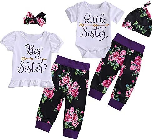 2019 Newborn Girl Clothes Little Sister/Big Sister T-Shirt Gifts Outfits Matching Set 3pcs Floral Jumpsuit Romper Bodysuit