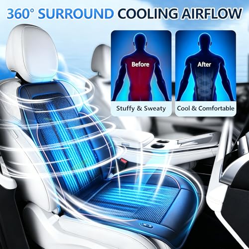 DMG Car Seat Cooling Cushion with 3 Speeds USB Fan, Breathable 3D Borneol Fabric & Lumbar Support, Summer Ventilation Mat for Auto, Truck, SUV