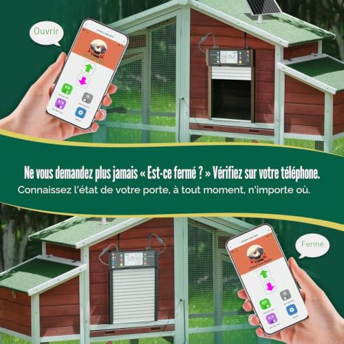 SARELLIT Automatic Solar Chicken Coop Gate with APP and Remote Control, WiFi with Real Time Status, Timer and Light Sensor, Anti-Pinch, Battery 4000mAh
