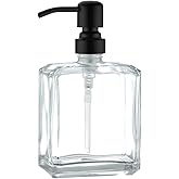 Rzoeox Clear Glass Soap Dispenser with Black Pump, 13.5 OZ Liquid Soap Dispenser Square with Stainless Steel Pump for Dish Hand Soap Bathroom Kitchen Vanity Countertop