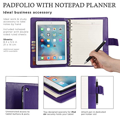 COOPER FOLDERTAB Padfolio Case compatible with iPad Air 1 | Business Executive Organizer with Notepad | Vegan Leather, Left & Right Handed Binder, Notebook Refill, Pockets | Apple A1474, A1475, Purple - Thumbnail 5