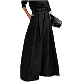 GORGLITTER Women's High Waisted Pleated Long Flowy Palazzo Pants Baggy Loose Wide Leg Trousers with Pockets