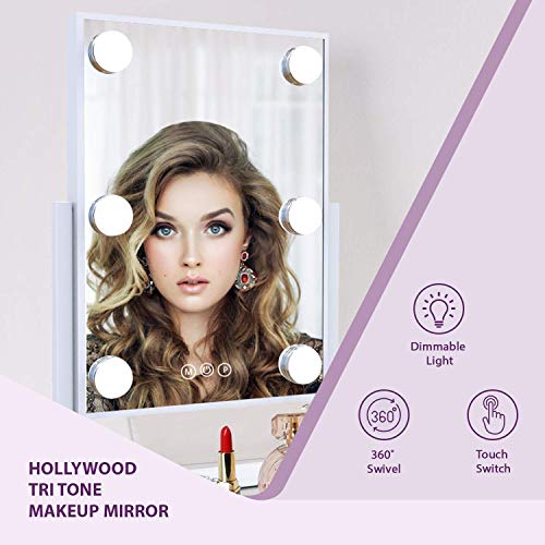 Impressions Hollywood Tri Tone Makeup Mirror with 6 LED Bulbs, Vanity