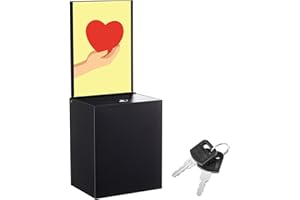 Weekgrat Metal Donation Box with Lock 6.7 x 5 x 8 Inch Safe Ballot Suggestion Box with Sign Holder and Slot Tip Jar Voting Collection Raffle Mailbox for Voting Fundraising Collection(Black)