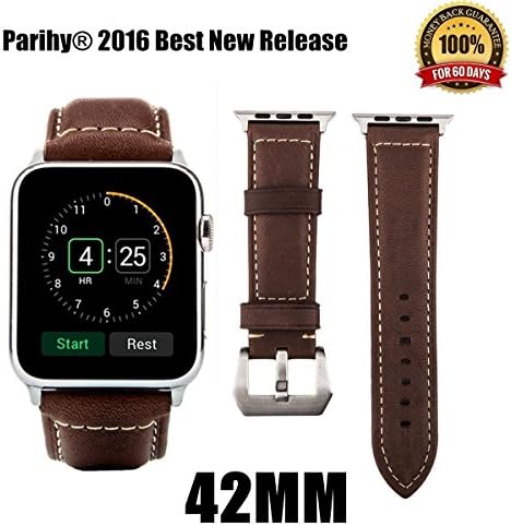Apple Watch Band, Parihy Top-class Genuine Leather Band 42mm W Metal Adapter Clasp Replacement Wrist Band for Apple Watch &amp; Sport Edition (Handmade in Italy)(42mm, Coffee Brown)