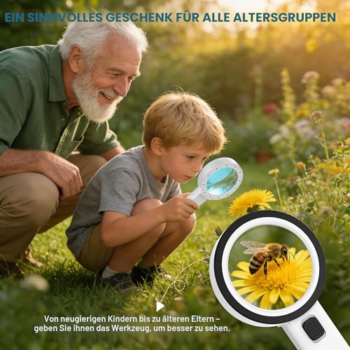 Nazano 10x Magnifying Glass with 12 LED Lights - Handheld Magnifier Reading Magnifier High Clarity & Lightweight for Seniors, Children, Jewelers, Hobbies