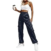 Lepunuo Women's High Waisted Cargo Pants Travel Y2K Streetwear Baggy Stretchy Pants with 6 Pockets Drawstring Ankle Cuffs