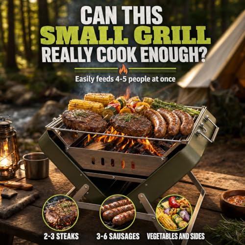 Flame Box Ranger Plus – Parrilla Portátil de Carbón Plegable Tipo Maletín | Superficie Grande para 4–5 Personas | Acero Inoxidable 304, Montaje Rápido, Ligera y Fácil de Transportar