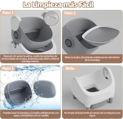 KONITILL Arenero para Gato Autolimpiable con Tapa Abierta y Control por App para Múltiples Gatos - Sensores de Seguridad, Control de Olores - Incluye 2 Bolsas Desechables, Bandeja de Desechos Grande
