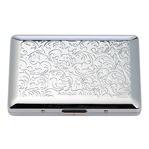 Antique Alive Mother of Pearl Yellow and Blue Dragon Design Engraved Metal Stainless Steel Cigarette Holder Case Storage Box (C102) - Thumbnail 6