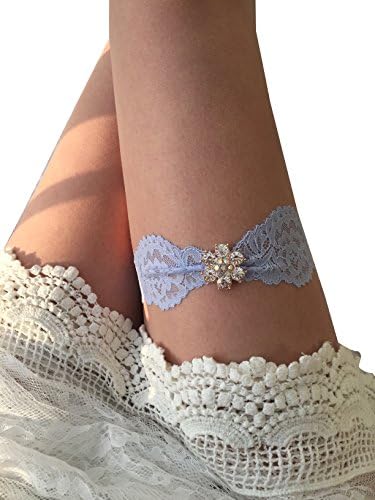 YuRong Wedding Lace Garter Bridal Garter Rhinestone Bridesmaid Lace Legsband G16 (Sky blue)
