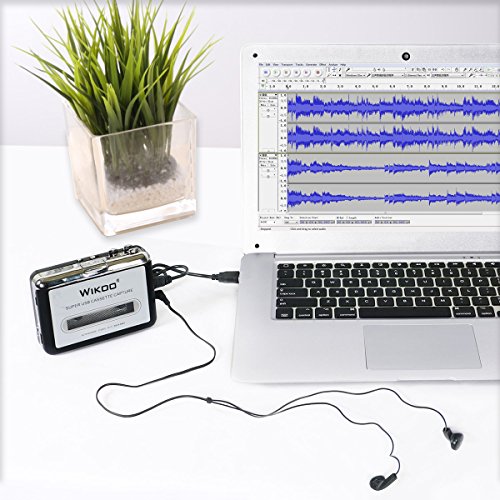 Wikoo Cassette Tape to MP3 CD converter via USB, Portable USB Cassette Tape Player Walkman Captures MP3 Audio Music -Compatible with Laptops and PC, Convert Tape Cassettes to MP3 Format
