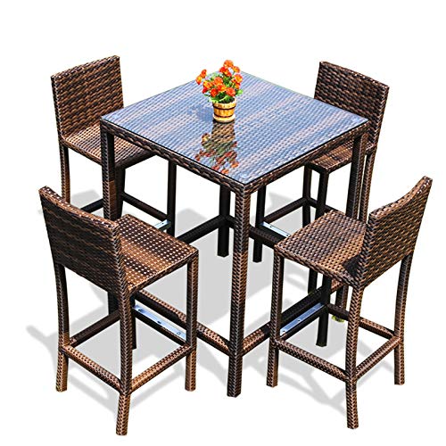 DNNAL Patio Porch möbel Sets, 5 Stück Außenhof Garten-Balkon Bar-Theke, Weidenstuhl, Freizeit Rattanbartische und Stühle – Bild 5