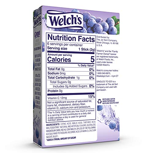 Welch's Singles To Go Water Drink Mix Grape Powder Sticks (12 Boxes