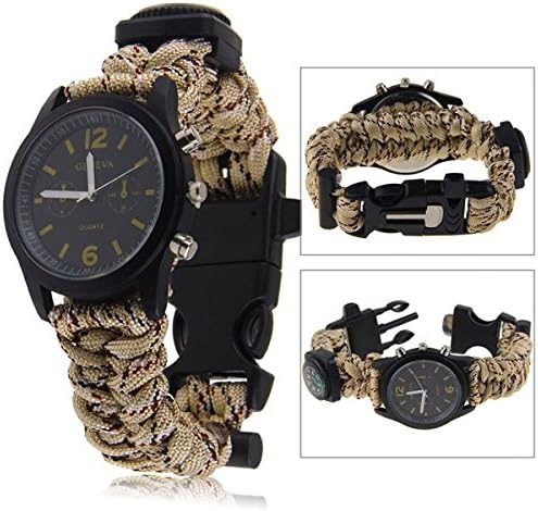 Camo 550 Paracord Survival Watch Bracelet With Compass Flint Fire Starter Kits Color : 027 Desert Camouflage