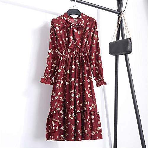 Lowprofile Chiffon Dress with Bow Tie Women Loose Bell Sleeve Lightwight Vintage Boho Midi Dress