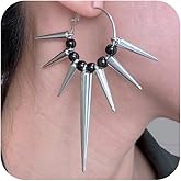 Gothic Silver Spike Dangly Earring for Women, Vintage Goth Punk Thorn Barbed Black Beads Drop Dangle Earrings Rock Party Accessories Jewelry Gifts