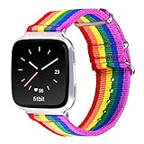 Bandmax Compatible for Rainbow Fitbit Versa Bands LGBT, Nylon Fitbit Straps Accessories Breathable Sport Wristband Versa Replacement Watch Band with Metal Buckle