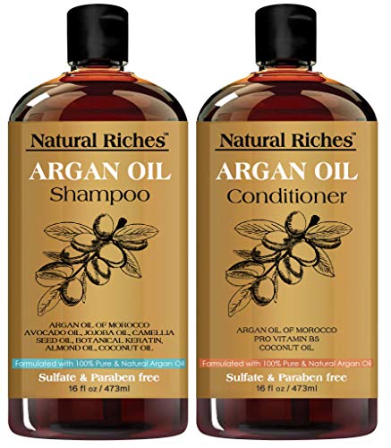 Moroccan Argan Oil Shampoo & Conditioner Set Sulfate Free (2 x 16 Fl OZ), Volumizing Hair Regrowth Restoration Formula, Helps Thinning Hair, Hair Loss, Vitamin Enriched Infused with Keratin for Daily Use of Men and Women