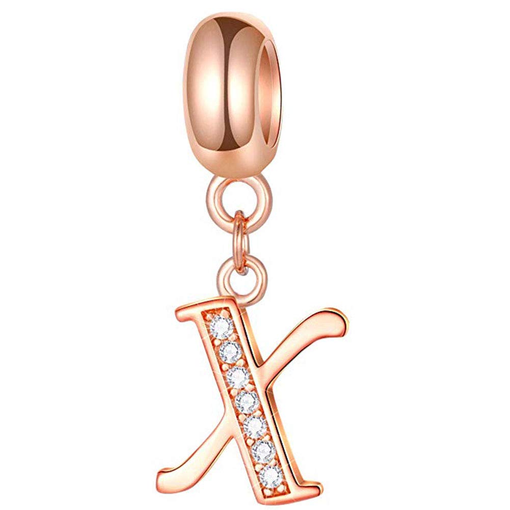 925 Sterling Silver Alphabet Charm Letter Charm Love Charm Anniversary Charm Complete A~Z Gift Options fit Pandora European Bracelets (X)