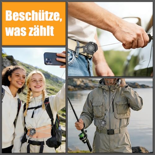 Oaridey Magnetischer Handy-Diebstahlschutz, einziehbare Handy-Stahlkette mit robustem Karabiner & 360° Metall Pads, diebstahlsicheres Handyband für Skifahren, Wandern, Angeln, Konzerte und Reisen, 2er
