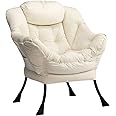 HollyHOME Modern Fabric Large Lazy Chair, Accent Oversized Comfy Reading Chair, Thick Padded Cozy Lounge Chair with Armrest, Steel Frame Leisure Sofa Chair for Living Room, Bedroom, Dorm, Beige