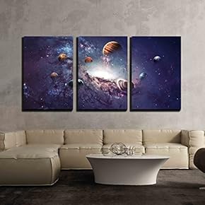 3 Piece Canvas Wall Art - High Resolution Images Presents Creating Planets of The Solar System. - Modern Home Art Stretched and Framed Ready to Hang - 16"x24"x3 Panels