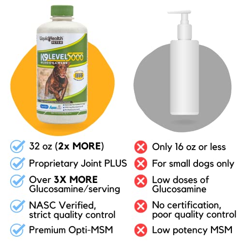 LIQUIDHEALTH 32 Oz K9 Liquid Glucosamine for Dogs Level 5000 with
