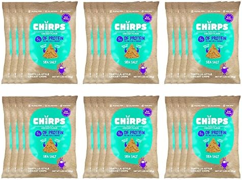 Chirps Cricket Protein Chips, Gluten-free, High Protein - 1.25 Oz (Case of 24) (Sea Salt) - As Seen On Shark Tank
