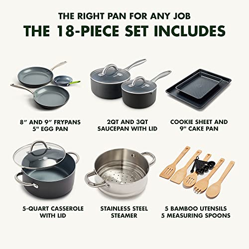 GreenPan Lima Hard Anodized Healthy Ceramic Nonstick 18 Piece Cookware