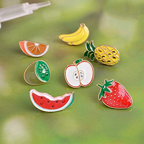 Cute Enamel Lapel Pins Set Cartoon Animal Plant Floral Fruits Foods Brooches Pin Badges for Clothing Bags Backpacks Jackets Hat DIY (Kiwi orange apple banana fruits set of 7) - Thumbnail 3
