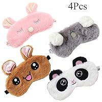 4 Pack Cute Animal Sleeping Sleep Mask Soft Plush Blindfold Cute Rabbit Panda Koala Eye Cover Eyeshade for Kids Teens Girls Women