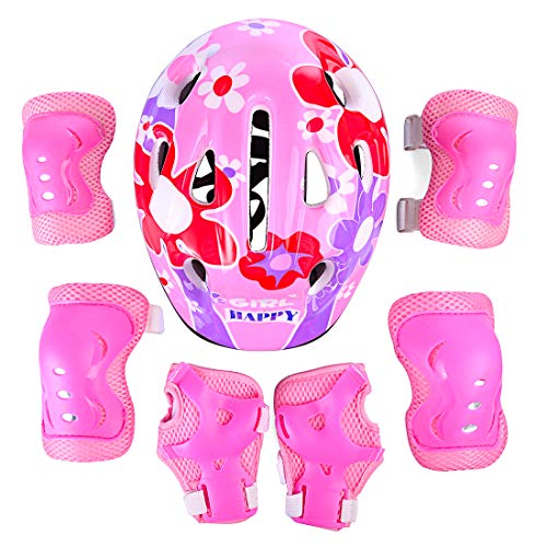 RuiyiF 7PCS Kids Protective Gear Set for Skateboarding Biking Skating, Adjustable Helmet Elbow Wrist and Knee Pads for Kids 5-13