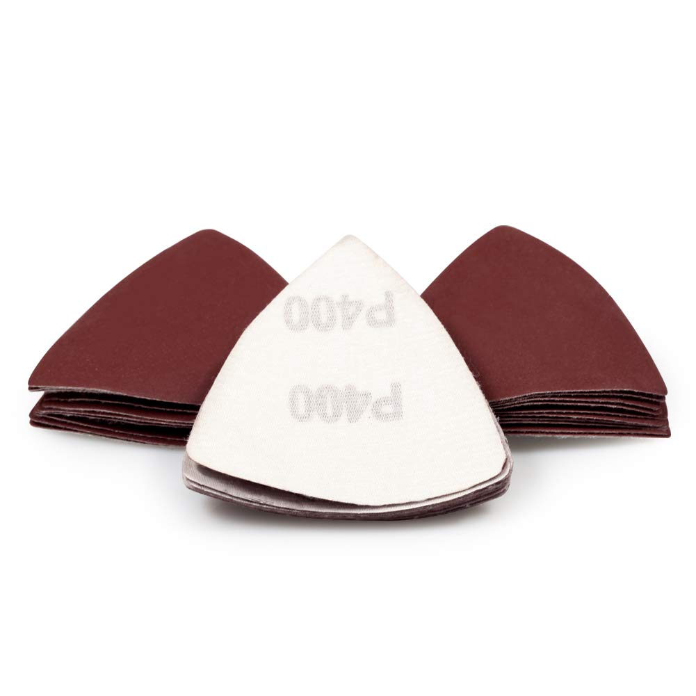 SPEEDWOX 30 Pcs Hook and Loop Triangle Sandpaper 400 Grit 80mm 3-1/8 Inches for Oscillating Multi Tool Detail Sander Sanding Discs Triangle Sanding Pads — image 1