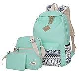 Veenajo Casual Lightweight Cute Dot Canvas Laptop Bag Shoulder Bag School Backpack for Teen(Light Green)