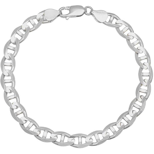 Sterling Silver Flat Mariner Link Chain Bracelet- Thick Silver