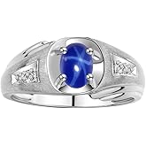 Rylos Men's Rings Classic Designer Style 8X6MM Oval Gemstone & Diamond Ring - Color Stone Birthstone Sterling Silver Ring for Men, Sizes 8-13.